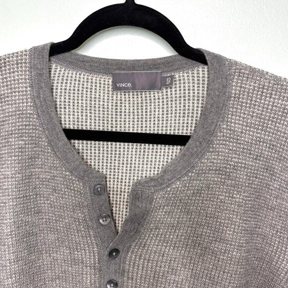 Vince Mens Wool Ribbed Knit Gray Henley Pullover Sweater XL - Picture 8 of 9